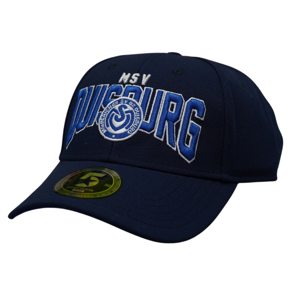 navy basecap mit gebogenem Shirm und Stick im College look