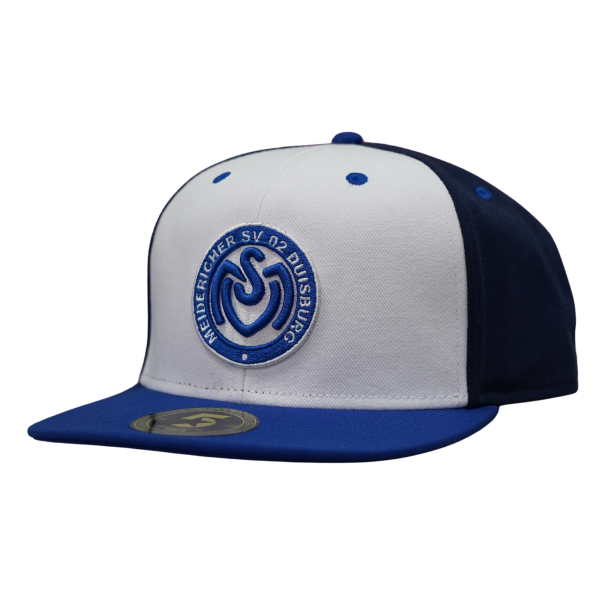 Basecap mit Schanppverschluss, gesticktem Kreislogo, weiß, royal und navy